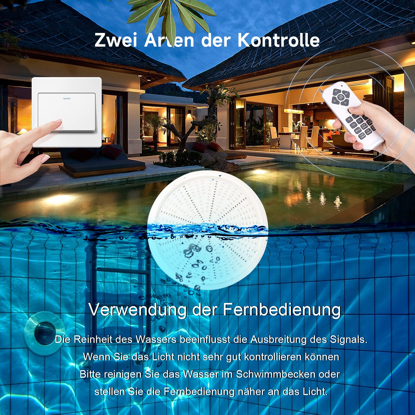 LED Poolleuchten, PAR56 LED Pool Unterwasserleuchten, RGBW Schwimmbadleuchten, IP68-Wasserdichte Poolscheinwerfer Flach, 54W 12V AC/DC Dimmbar mit Fernbedienung Poolbeleuchtung Flach
