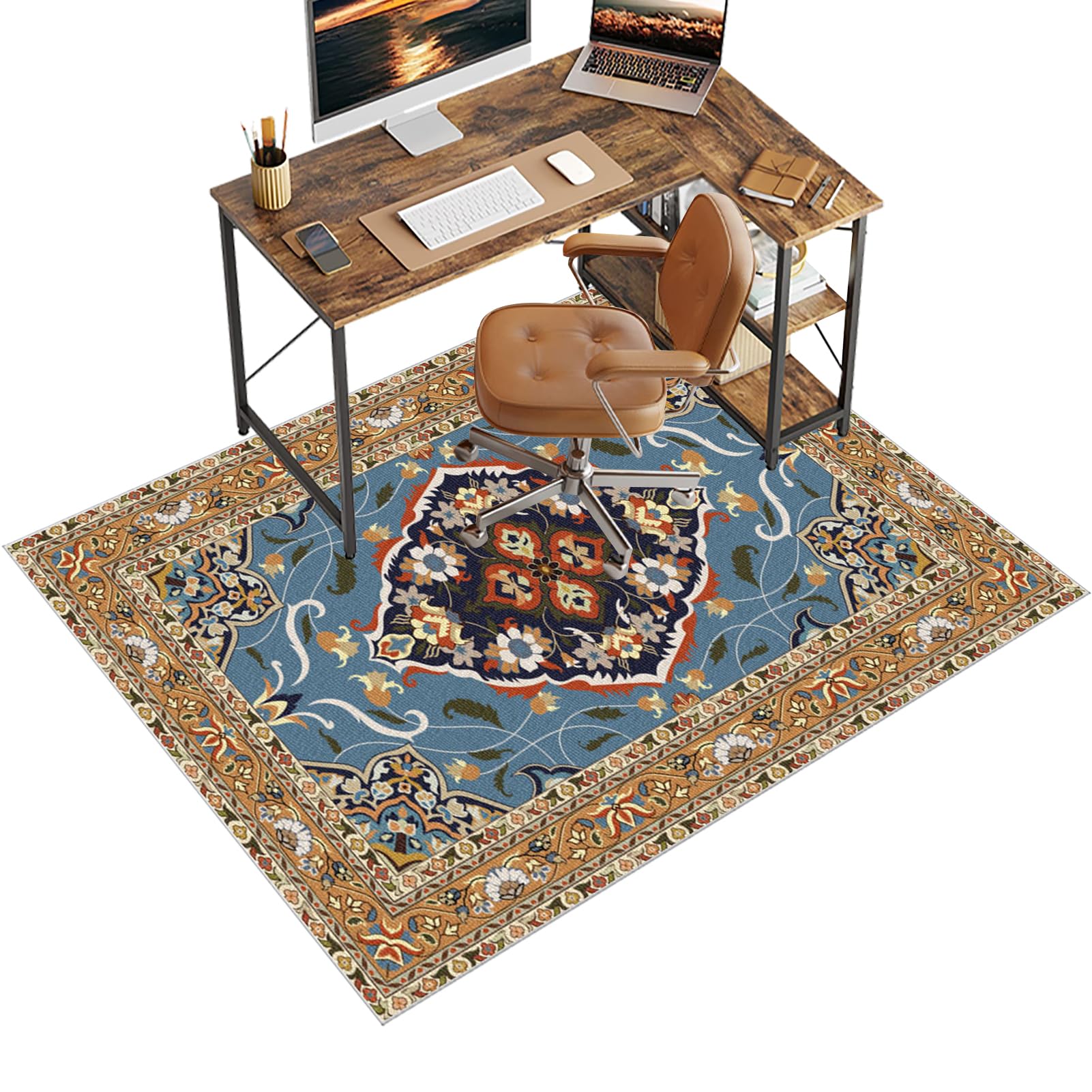 Chair Mat for Carpet Floor, 90 x 140 cm Office Chair Mat for Hardwood Floors, Multi-Purpose Carpet Protector for Home & Office, Desk Chair Mat for Rolling Chair, Anti-skidding Stop Noise Vintage Rug
