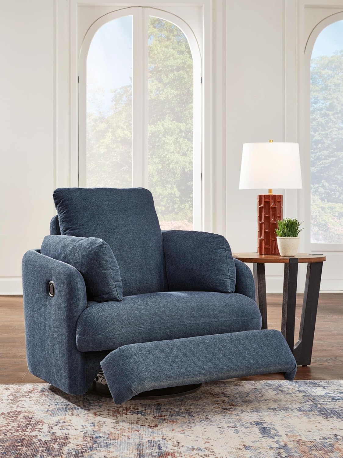 Ink Blue Polyester Swivel Recliner Armchair with Lift