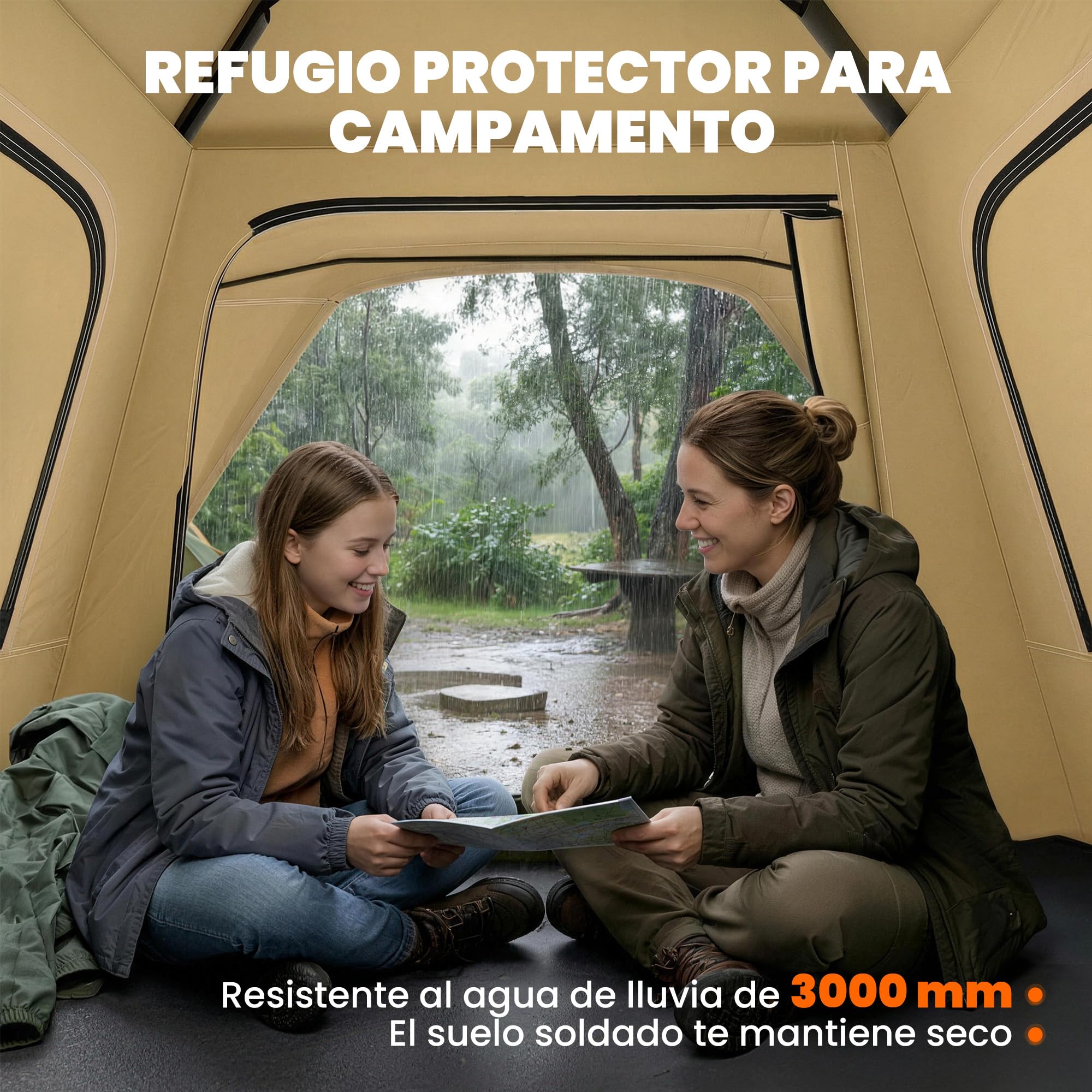 Outsunny Tienda de Campaña Instantánea, Tienda Pop Up con Ventanas de Malla y Bolsa de Transporte, Impermeable 3000mm y Protección UPF50+, para 2-3 Personas, Caqui