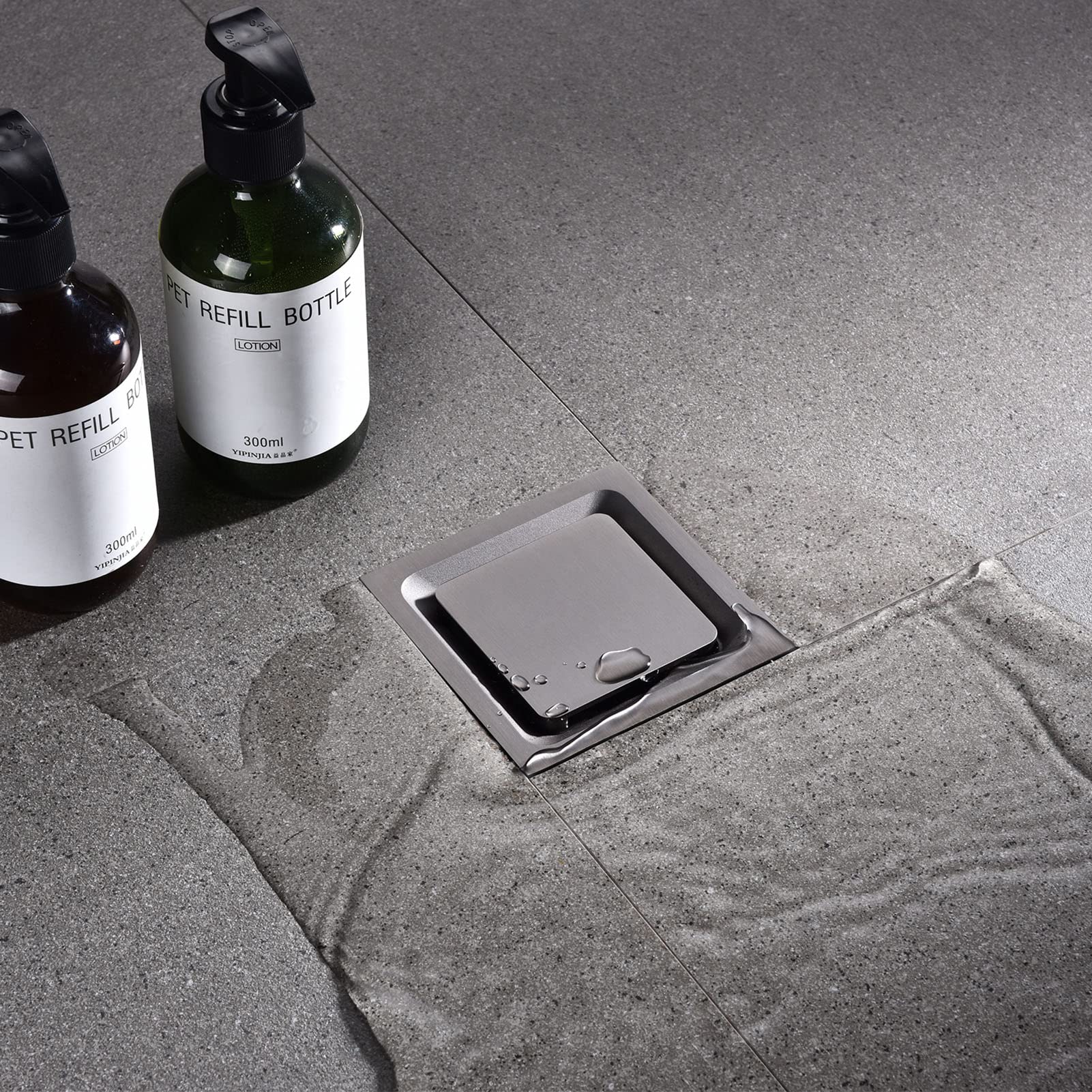 Scarico doccia 10 * 10 cm, scarico doccia quadrato con griglia rimovibile, filtro per capelli, scarico a pavimento in acciaio inossidabile anti intasamento, copertura scarico doccia,Gun gray