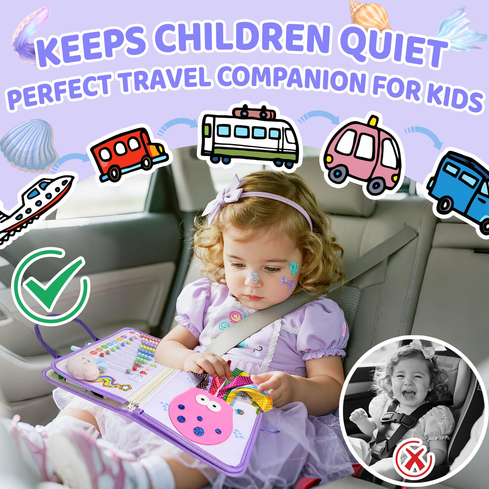 Sumtoco Busy Board, Montessori 2 Anni, Giochi Bambini 2 Anni, Libro Montessori Interattivo, Pannello Sensoriale Bambina, Giochi da Viaggio, Libri Sensoriali, Regalo Bambina 3 Anni, Libri per Bambini