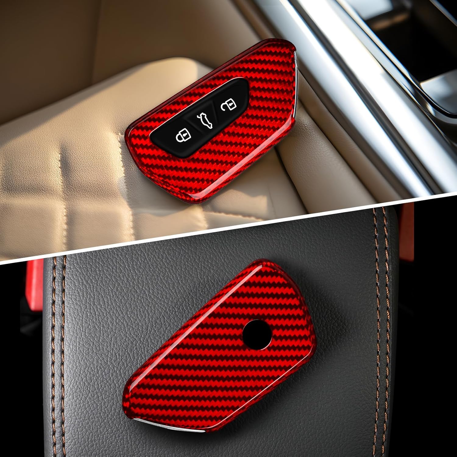 T-carbon Key Fob Cover Fits VW Atlas MK 8 Golf 8 R Polo Tiguan ID3 ID4 Buzz 2025;Glass Fiber Key Shell Fits Skoda Octavia Kodiaq Karoq 2024; Key Case Compatible with Seat Cupra Ateca Leon Accessories