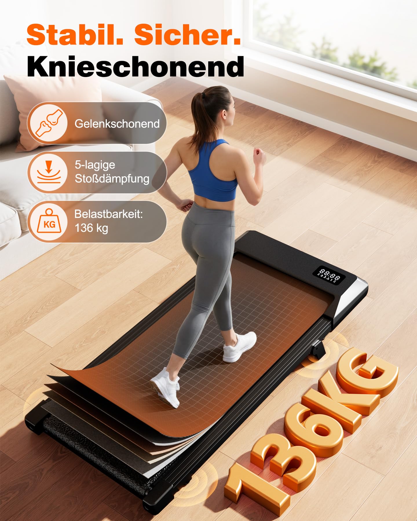 Superun Walking Pad max 159 KG/136 KG, Laufband für Zuhause mit Trainingsmodus, Leise Laufband Schreibtisch mit App und virtuellen Laufstrecken. Vor Ort erlebbar
