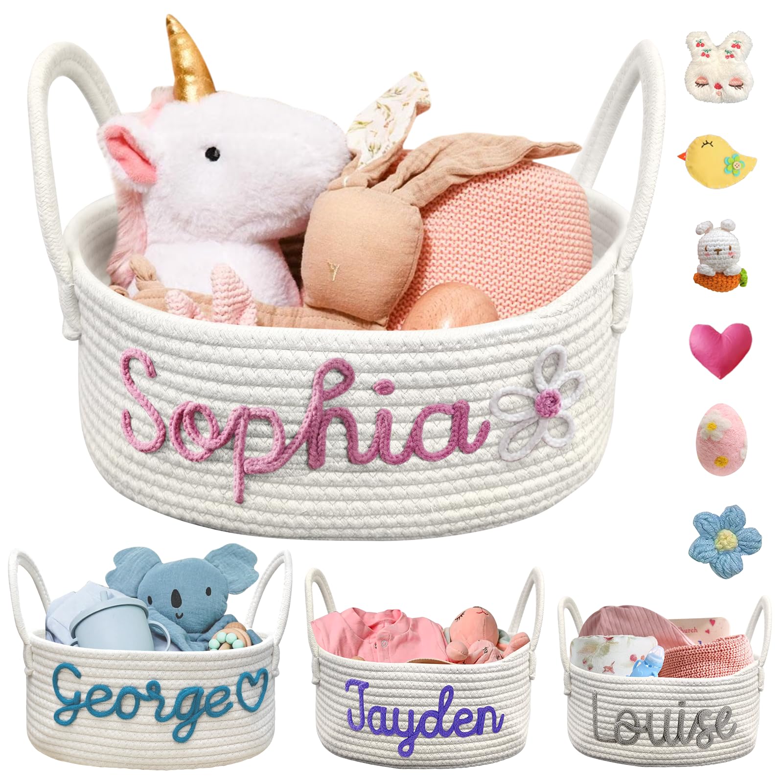 Personalized Baby Basket-Custom Rope Cotton Baby Storage Bin with Name-Newborn Nursery Organizer,Cute Baby Shower & Gift Basket