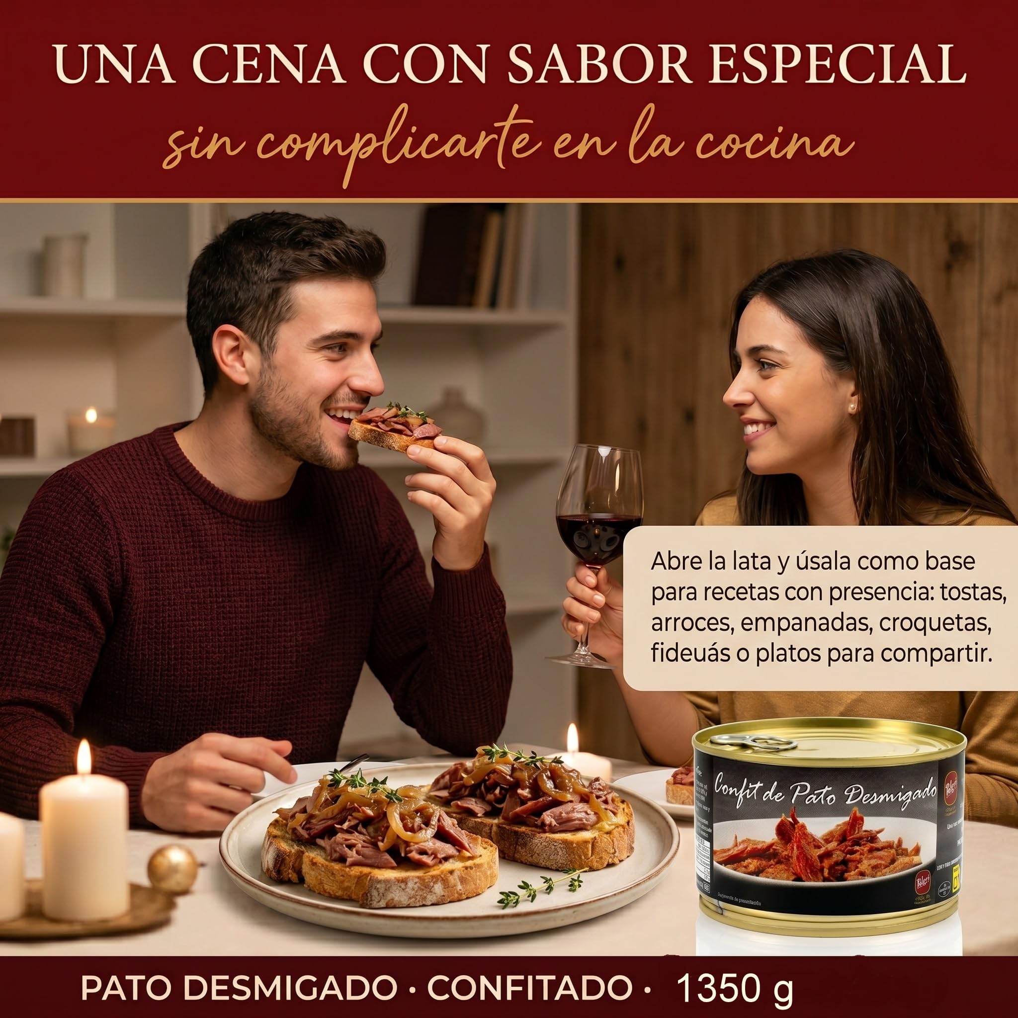 POLGRI Confit de Pato Desmigado Carne de Pato Desmigada Pulled Duck Lata 1350 g Conserva Gourmet Caza Receta Manchega Artesana Lista para Arroces Croquetas Empanadas Fideua Relleno Tradicional