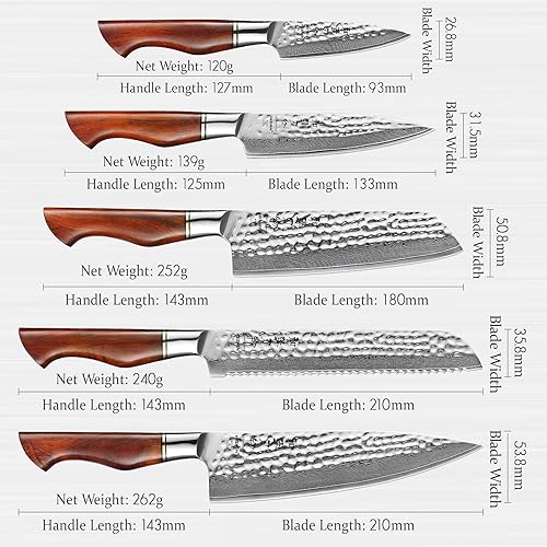 Miniatura 2 de HEZHEN Cuchillo utilitario de cocina, cuchillo de cocina pequeño de Damasco de 5 pulgadas, cuchillo pequeño, cuchillo de pelar, acero en polvo de