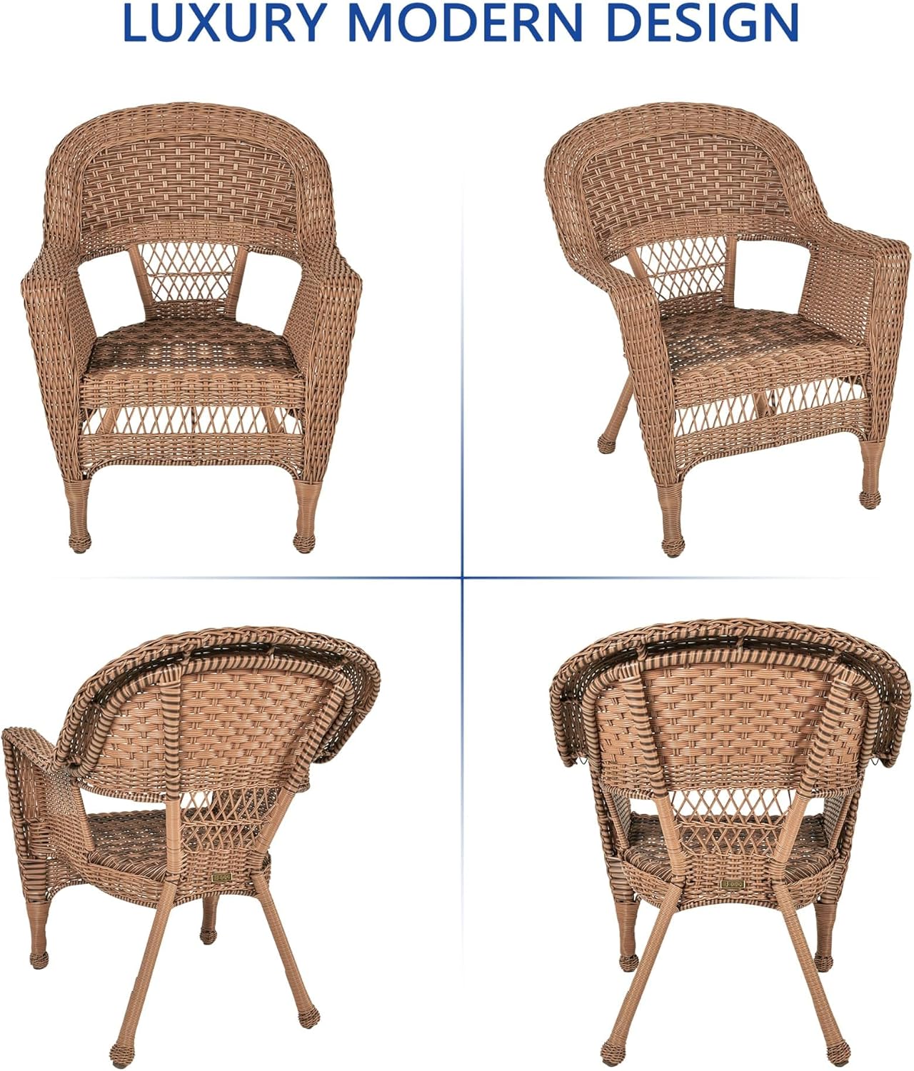 Jeco Wicker Chair with Blue Cushion, Set of 2, Honey/W00205-
