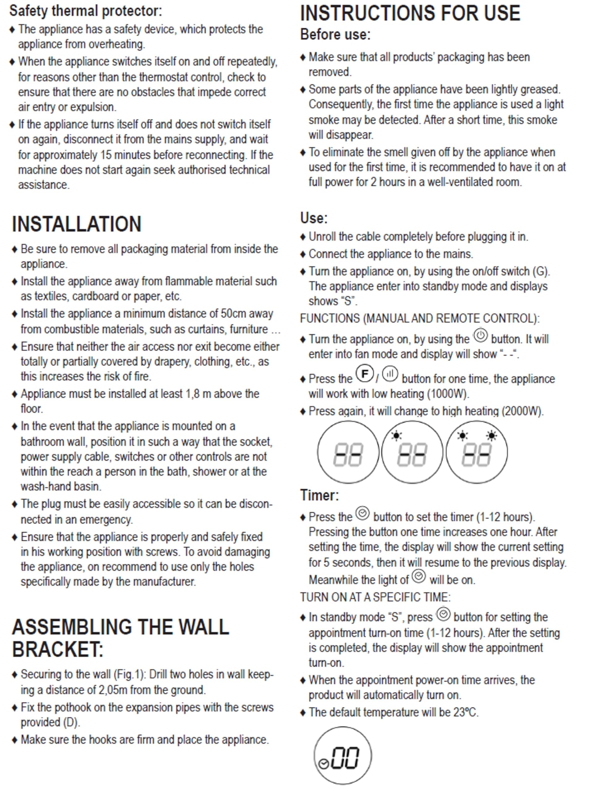 BLACK + DECKER BXWSH2000E - Termoventilatore ceramico da parete, adatto per bagni, con termostato elettronico, programmatore, timer e telecomando. Display LED, sistema PTC e oscillazione automatica