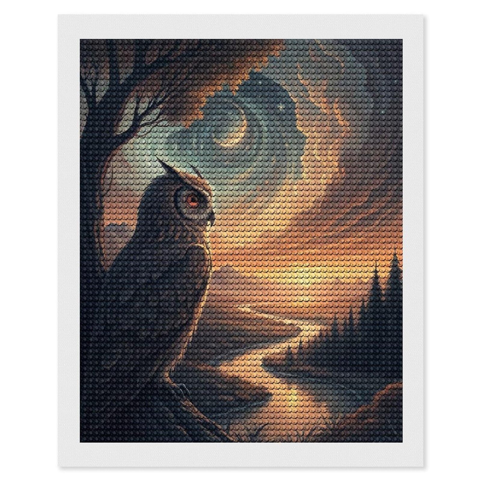 Junmoney Majestic Owl Overlooking A Serene Landscape Diamond Painting Canvas Set 16"x20", Easy to Enjoy, Adhesive Canvas, Office Decor, Holiday Gift Idea, with Tool Kit