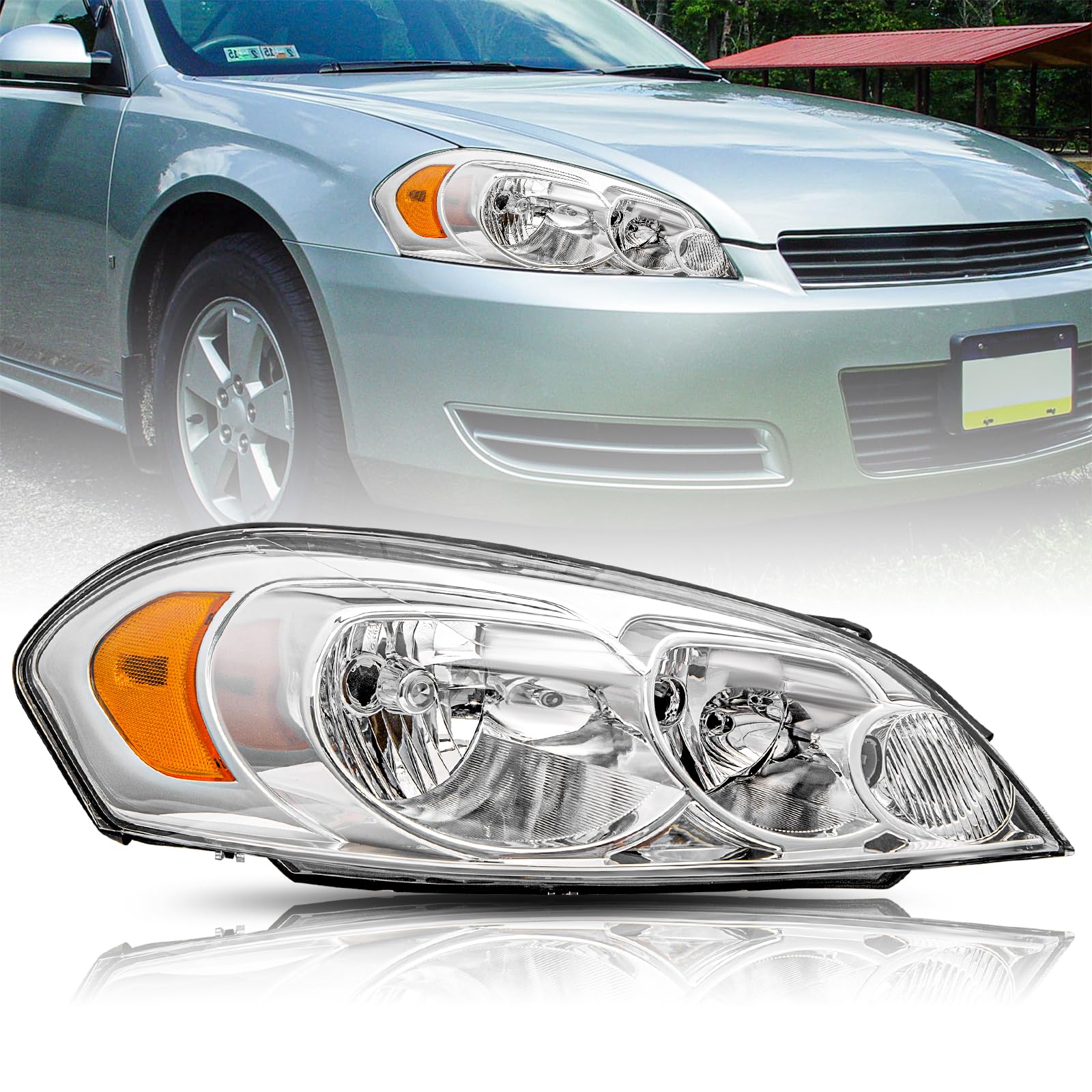 BRYGHT Fits for 2006 2007 2008 2009 2010 2011 2012 2013 Chevy Impala Headlight Assembly 14-16 Impala Limited / 06-07 Monte Carlo OE Style Replacement, Chrome Housing Right Passenger Side