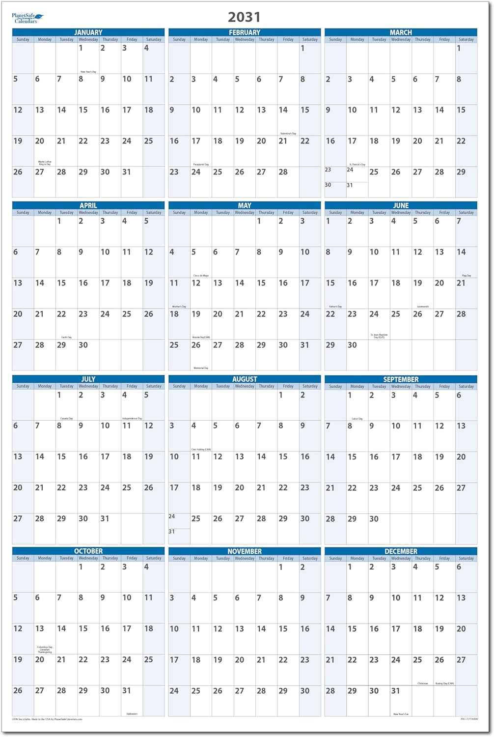 36" x 56" - 2027 Vertical Premium Dry-Erasable Wall Calendar. Marker and Eraser included