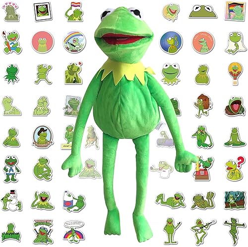 Miniatura 7 de Kermit - Marioneta de rana con barra de control de brazo de marionetas y 50 calcomanías de rana Kermit espectáculo de Muppets de peluche de rana de
