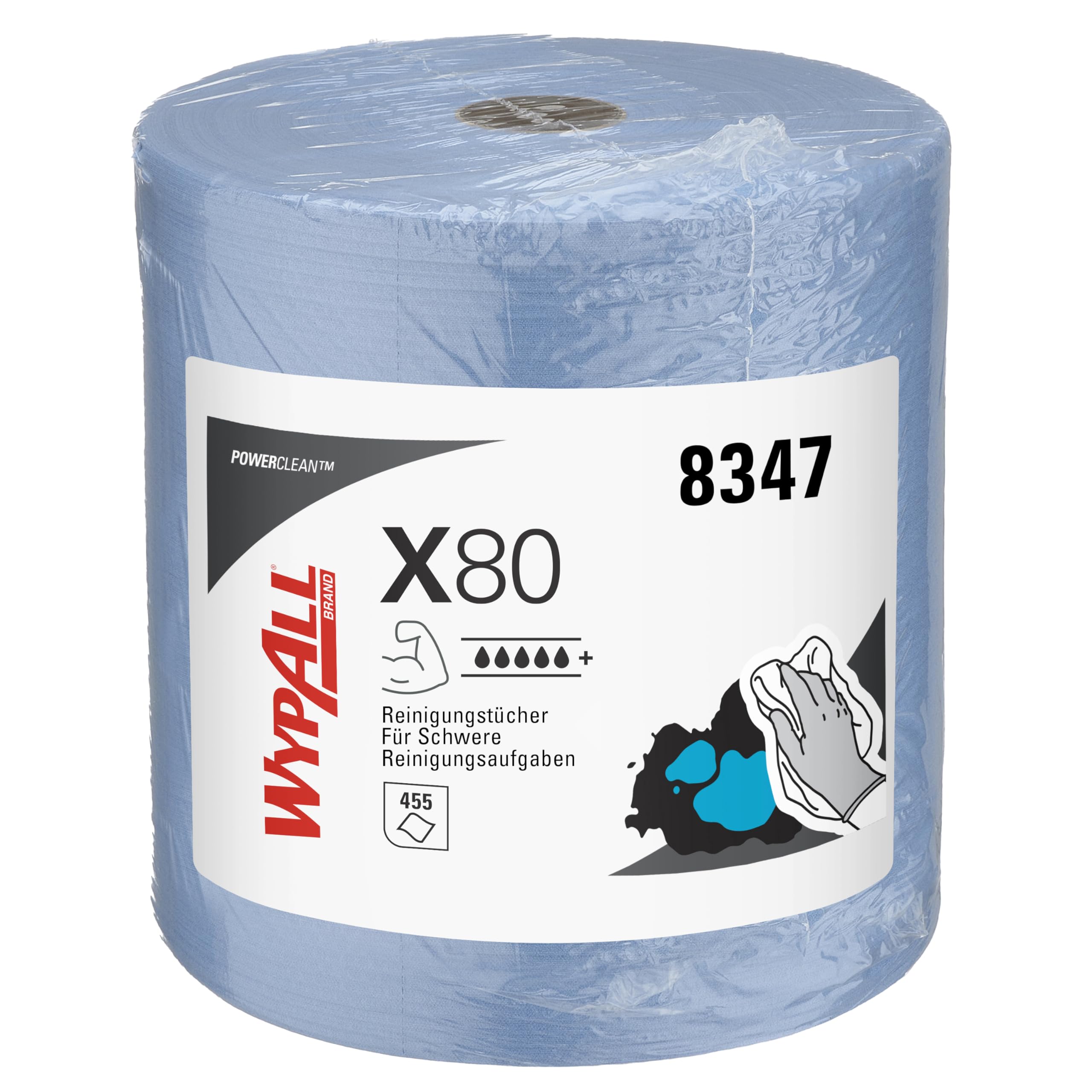 Wypall X80-Tücher, 1 Großrolle mit 455 blauen, 1-lagigen Werkstatthandtüchern., Artikel-Nr. 8347