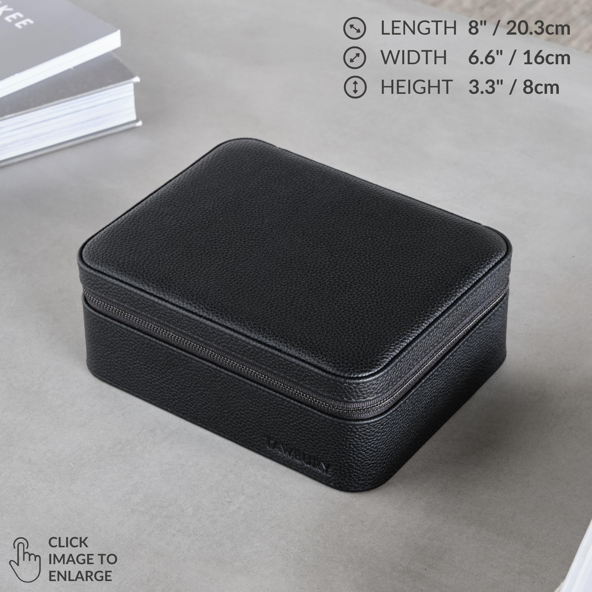 TAWBURY Custodia per orologi a 3 slot più spazio - Custodia da viaggio in pelle di lusso per uomo | Casse nere per orologi da viaggio da uomo | Custodia a rotolo nera per orologi | 3 scatole per