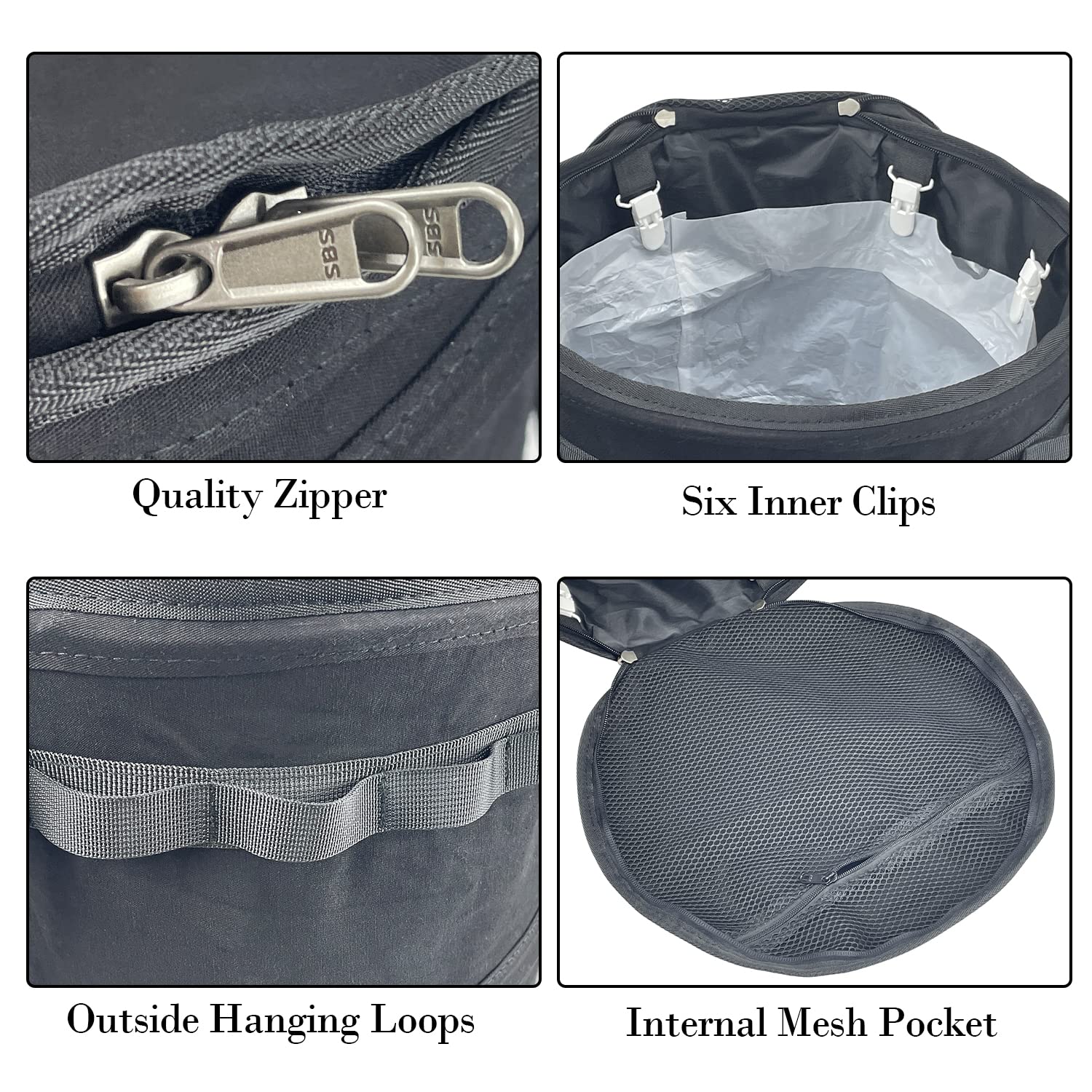Sutekus Pop Up Storage Bin Collapsible Trash Can Recycle Container Reusable Utility Bag with Zippered Lid for Camping, Laundry, Garden (Black)