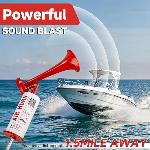 Miniatura 6 de BANHAO - Bocina de aire de mano, de aluminio, para hacer ruido fuerte, para lancha, coche, deportes, eventos, bomba de aire de mano, bocina de