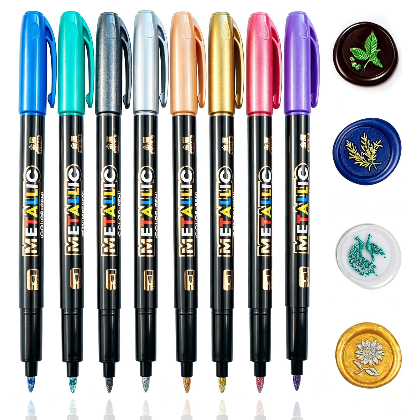 Penna Sigillo di Cera, 8 PCS Penna a Cera per Decorare Ceralacca, Penna a Colori Metallici per Sigillo di Cera Busta di Nozze