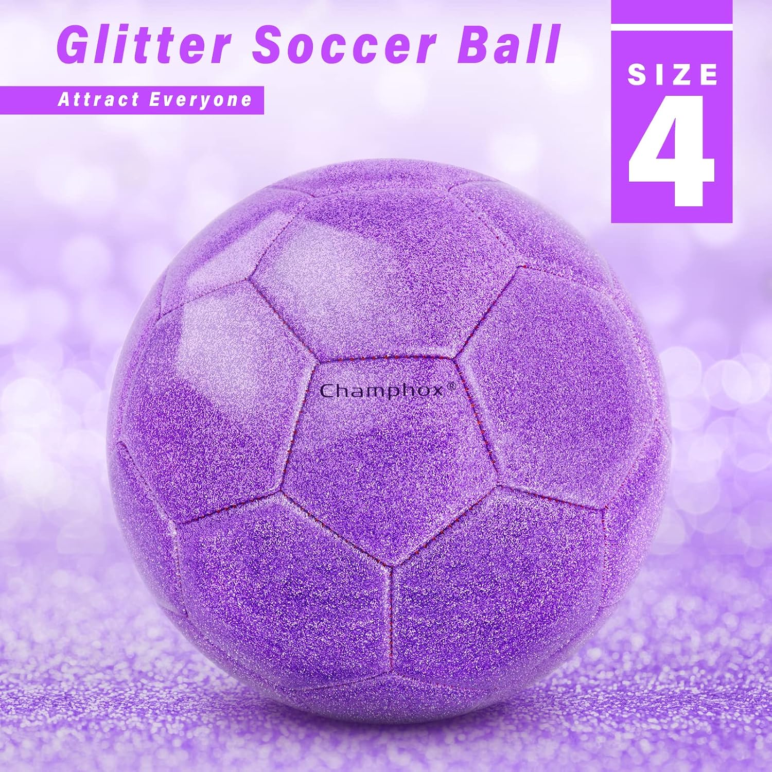 Size 4 Soccer Ball Glitter for Girls, Kids Outdoors Sports Training Ball Recreation Playing Ball Teens Girls Children Youth Back to School Birthday