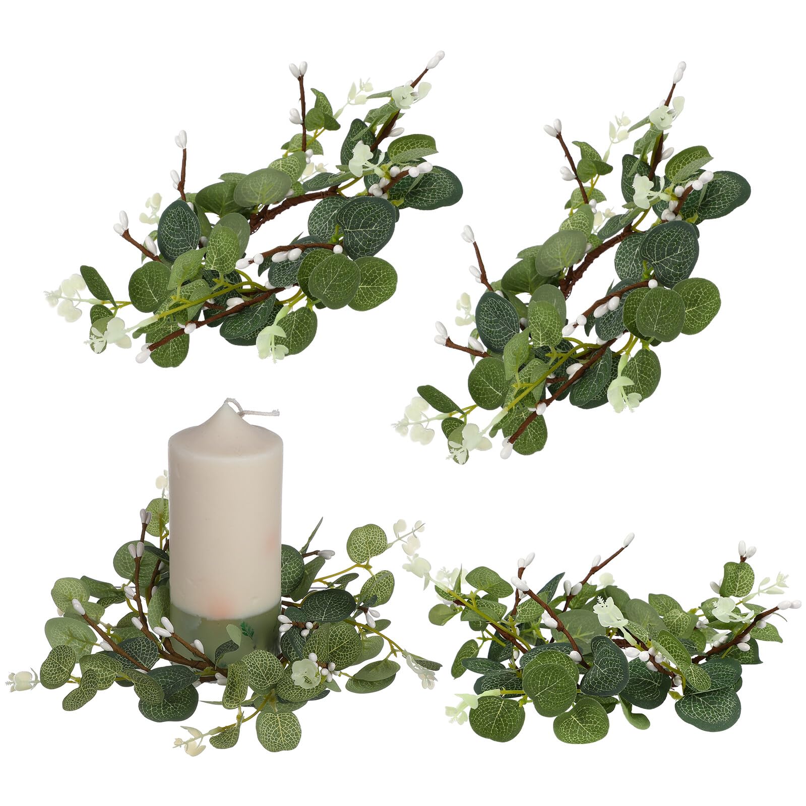 Couronnes de bougies fleuries eucalyptus pour decoration table mariage