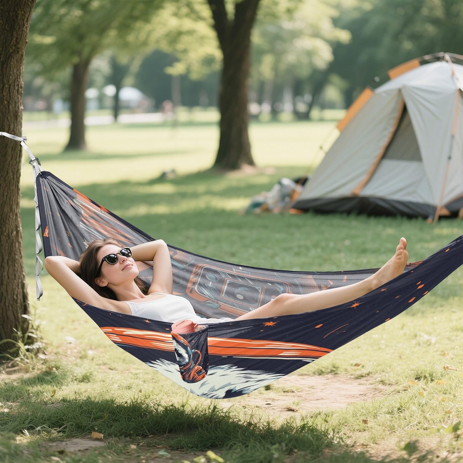 ALAZA Panda Astronaut Space Camping Hammocks Single or 2 Person 500 lbs Portable Parachute Travel Hammock w/Tree Straps for Hiking Backpacking Indoor Outdoor