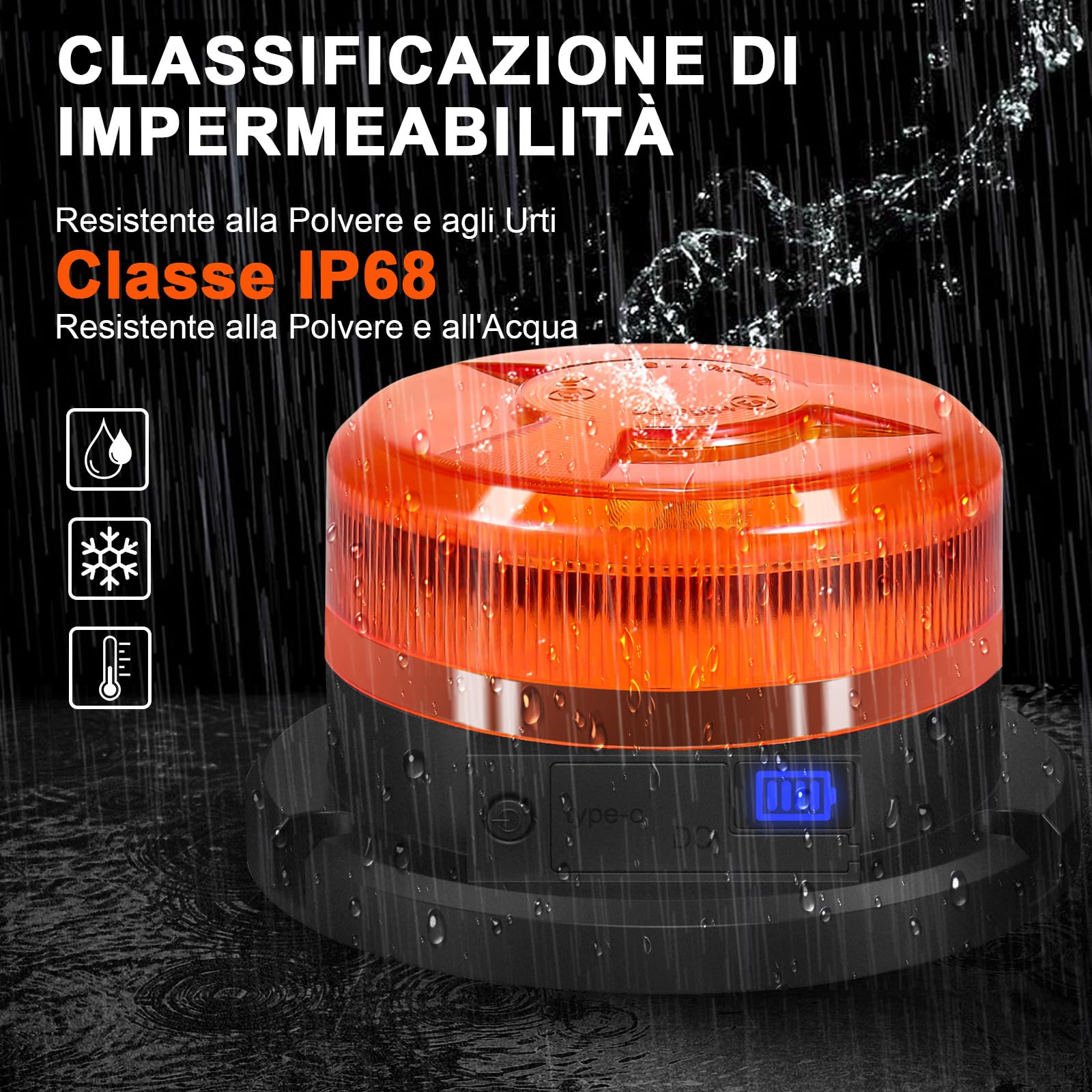 AnTom Lampeggiante Trattore LED Ricaricabile 12V 24V 9 Modalità di Lampeggio con Magneti, Luce di Avvertimento Gialla, Cavo di Ricarica Auto e USB con Indicatore Batteria per Auto, Trattore, SUV