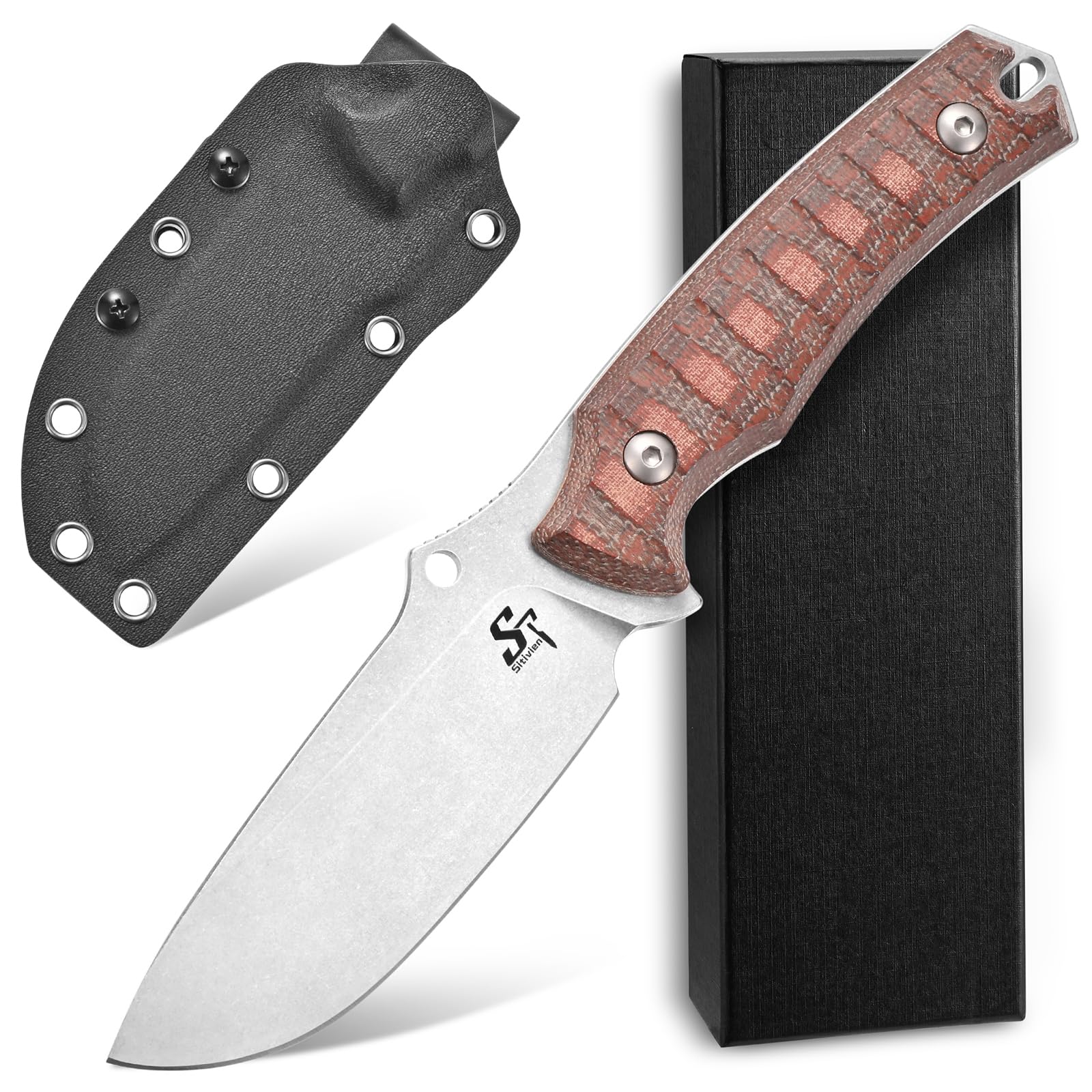 Sitivien ST23 Fixed Blade Knife AUS-8 Steel Blade Micarta Handle Full Tang EDC Tool Knife for Outdoor Camping Hiking Hunting Adventure Bushcraft(Brown