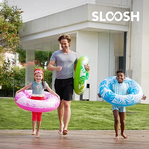 Miniatura 4 de JOYIN Paquete de 3 flotadores de piscina, tubo de piscina para niños, tubos inflables, anillos flotantes de hojas tropicales, juguetes de agua