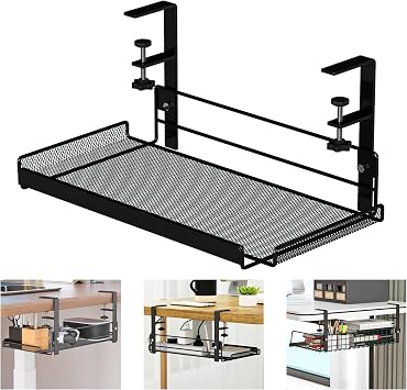 Cable Management Under Desk Storage Computer Cable Management | No Drill Clamp Shelf Under Desk Cable Management Tray Wire Organizer PC Cord Hider Holder