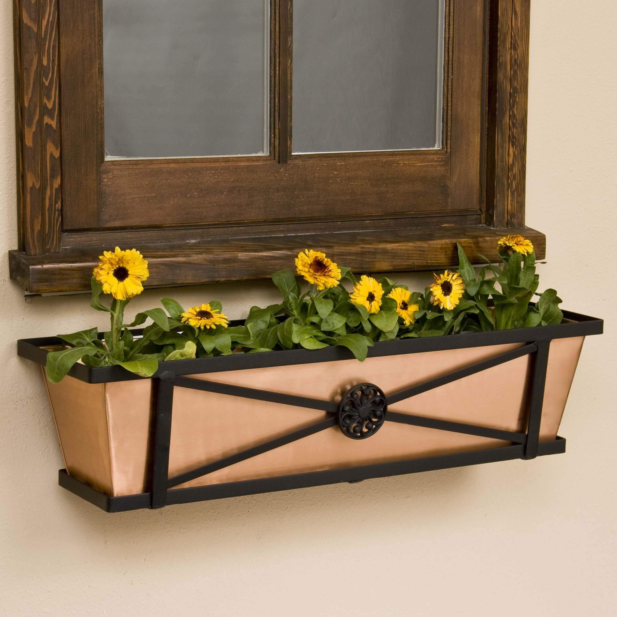 42 Inch Medallion Tapered Iron Window Box w/ Real Copper Liner