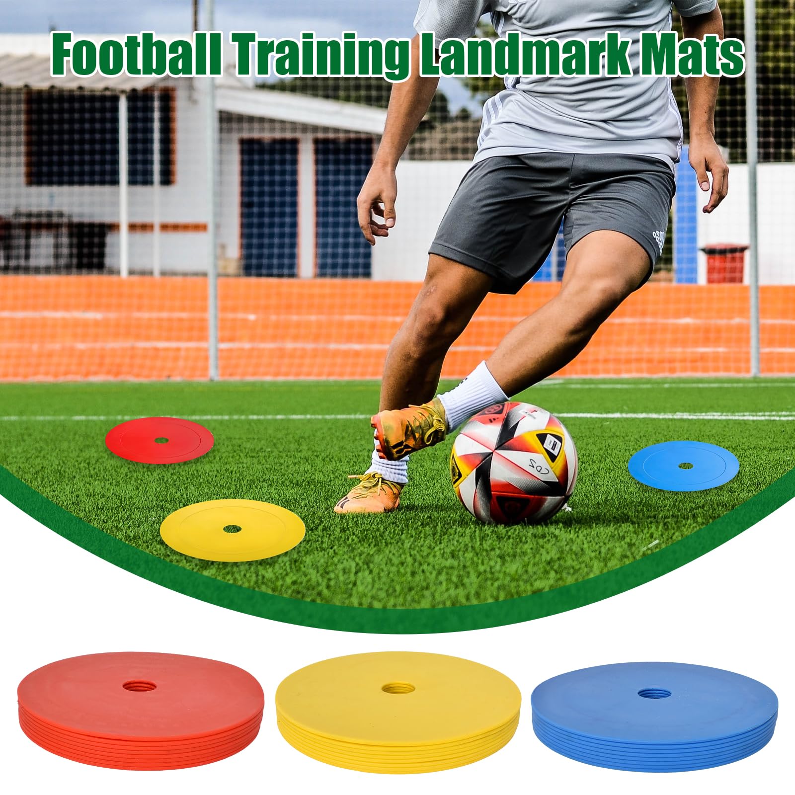 Lot de 24 Disques de Marquage Plat, 15cm Disque D'entraînement de Footbal- Antidérapants et Souples, Cônes de Marquage en PE Flexible, Dotés d'un Support pour Portabilité et Rangement