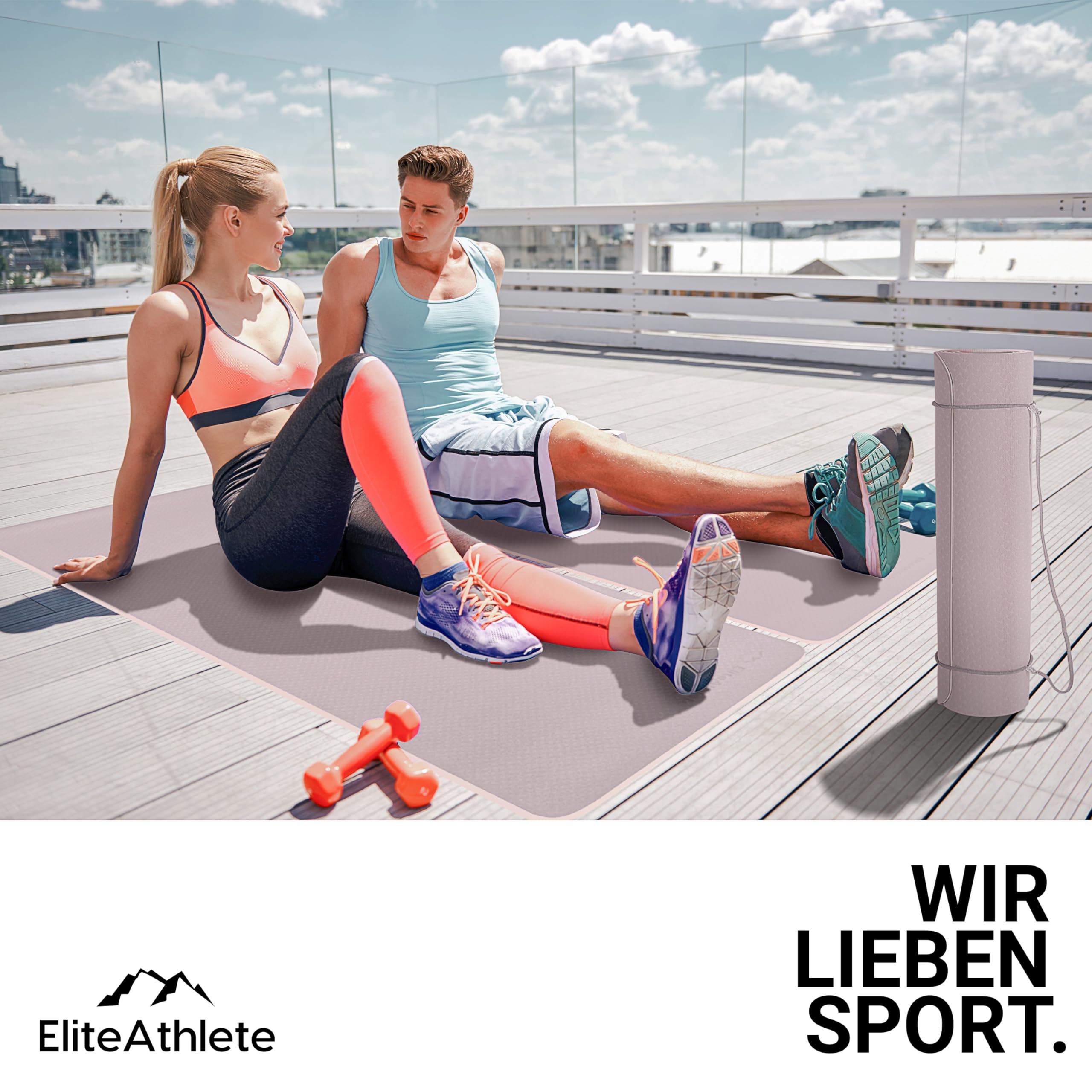 EliteAthlete Yogamatte - Sportmatte - Fitnessmatte - Gymnastikmatte gepolstert & rutschfest für Fitness, Pilates - Yoga Matte - 183 cm x 61 cm x 0.6 cm - Trainingsmatte inkl. Transportgurt + Tasche