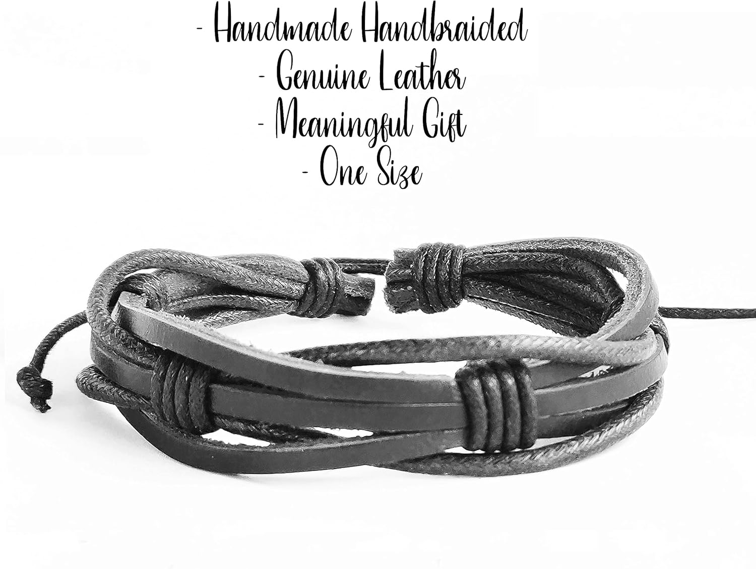 Mens Leather Bracelet Braided Black - Gift For Dad Fathers Day Cuff Wrist Band Rope Bracelet for Guys - Image 2