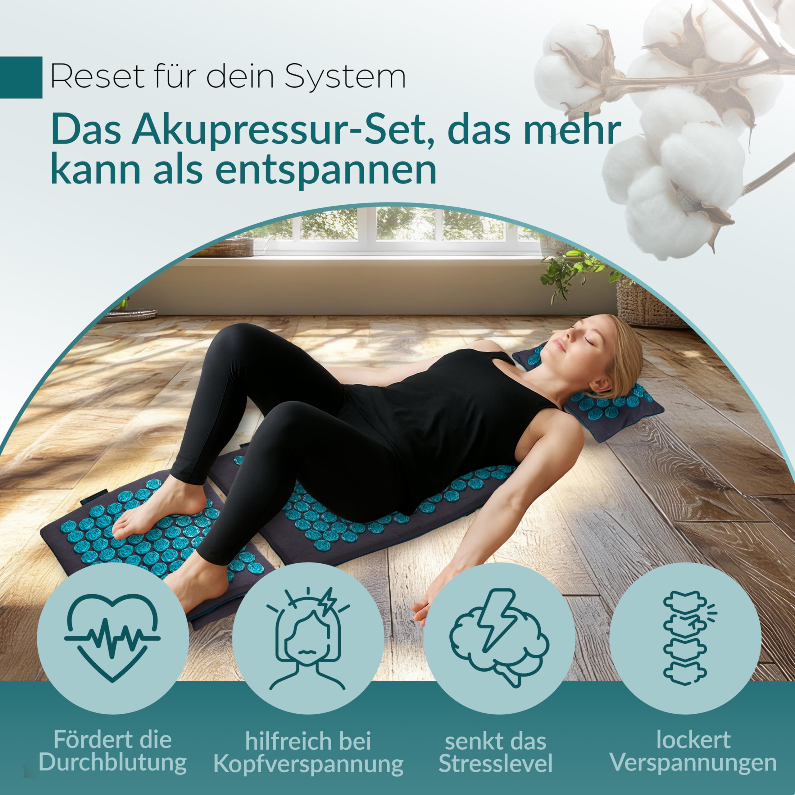 Akupressurmatte Set 5-teiliges Entspannungs-Set aus Naturmaterialien Für Rücken,Nacken,Füße Akupressur-Matte mit 700 Spitzen mit Tragetasche waschbare Bezüge Wellness für Zuhause