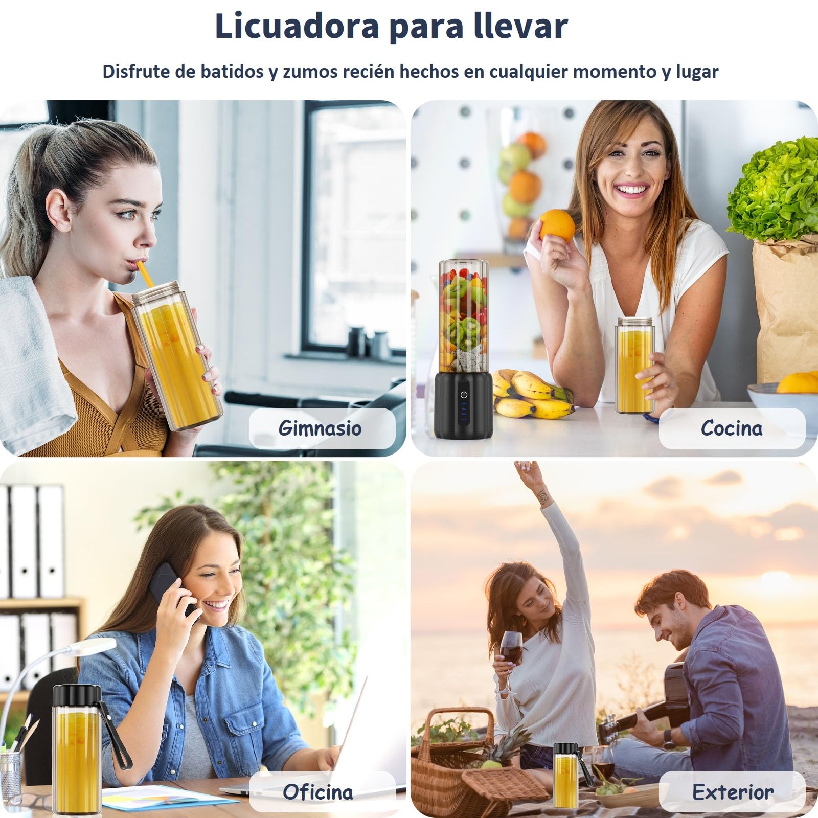 COKUNST Batidora Portátil, Mini Licuadora para Zumos y Batidos, 22000 RPM Trituradora de Alimentos con 6 Cuchillas, Vaso Exprimidor de 500 ml Tapa para Cocina, Deporte, Oficina