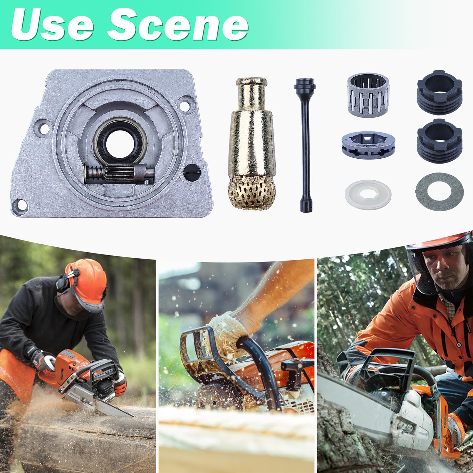 Adefol Pompa dell'olio Ingranaggio a vite senza fine Filtro dell'olio Kit Per Husqvarna 61 66 266 XP 268 272 272XP Motosega con Coperchio antipolvere frizione Cuscinetto ad aghi Pignone del cerchione