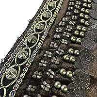 Vista 5 de Bufanda de cadera para danza del vientre, monedas tribales con forma de onda, falda de cadera, cinturón de baile del vientre, borla con flecos