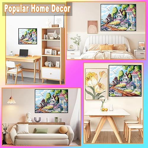 Miniatura 2 de CIBIKO Pintura por números sobre lienzo, kits de pintura al óleo coloridos para adultos, familia, sin marco, a prueba de agua, casas de árboles