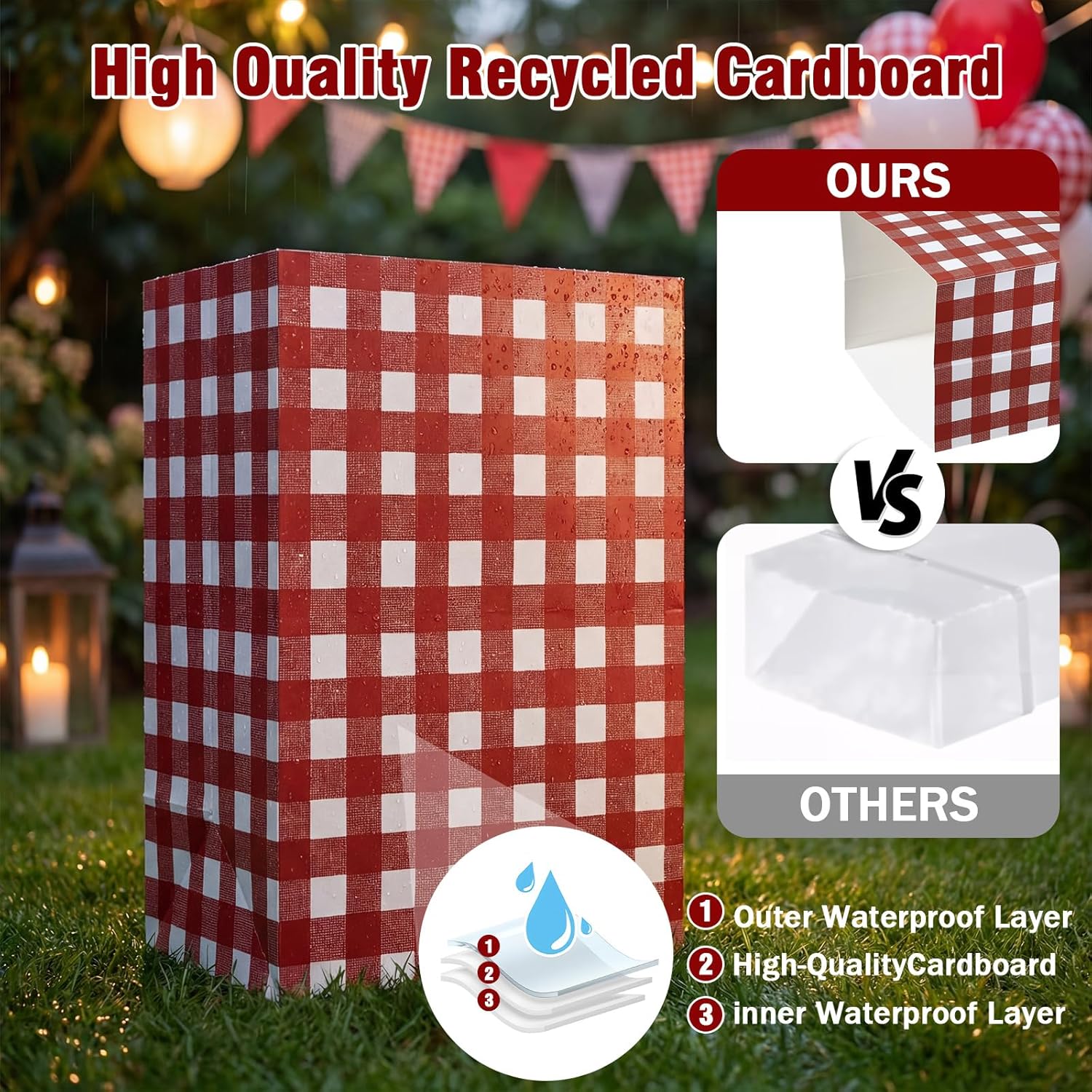 Tinlade 6 Pack 13 Gallon Pop up Trash Cans Red and White Gingham Disposable Foldable Trash Cans Large Thickened Waterproof Garbage Bins for Wedding Camping Picnic BBQ Party Supplies