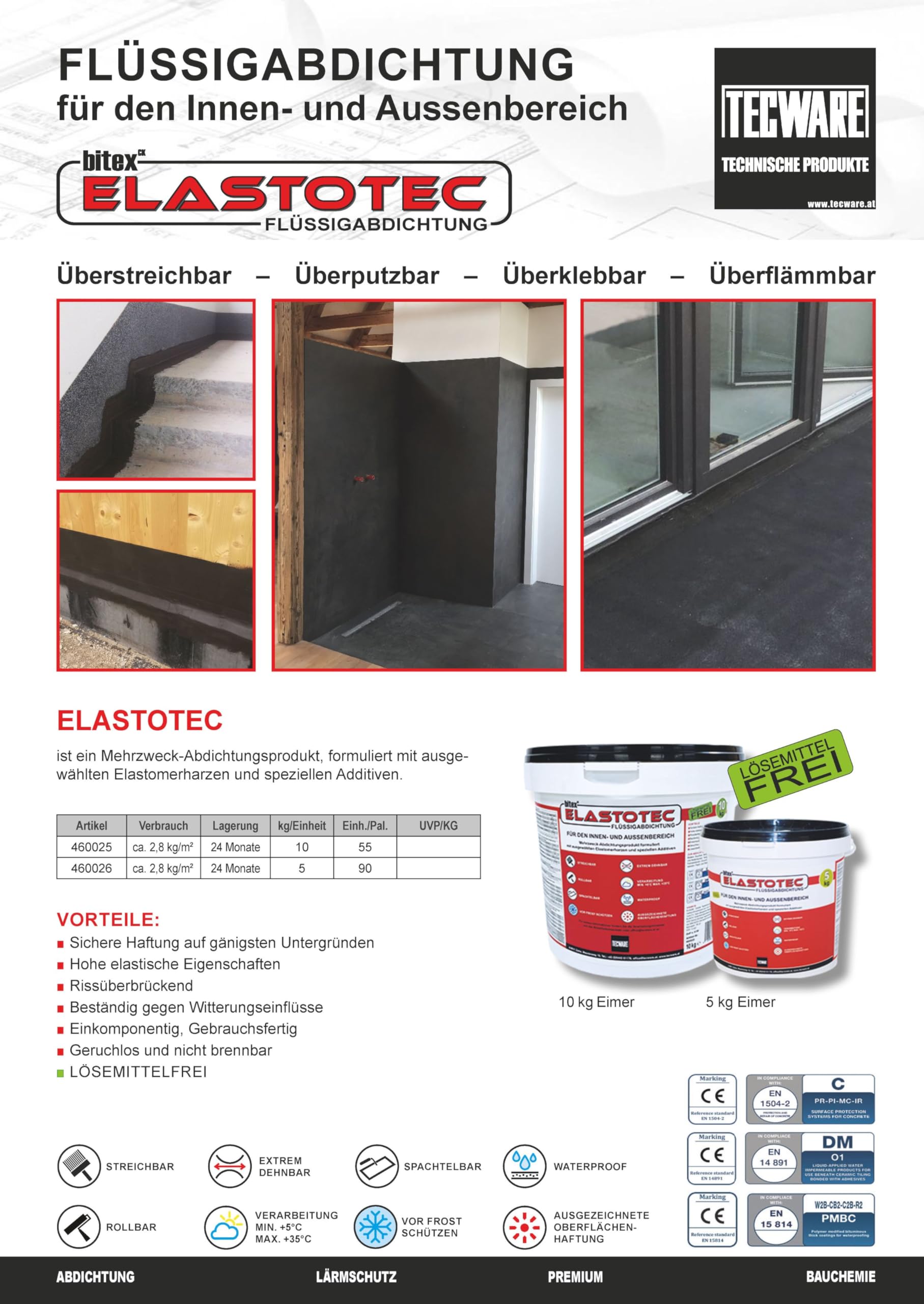 ELASTOTEC 10kg – 460025 – ist ein Mehrzweck-Abdichtungsprodukt formuliert mit ausgewählten Elastomerharzen und speziellen Additiven. (schwarz, 10 Kg)