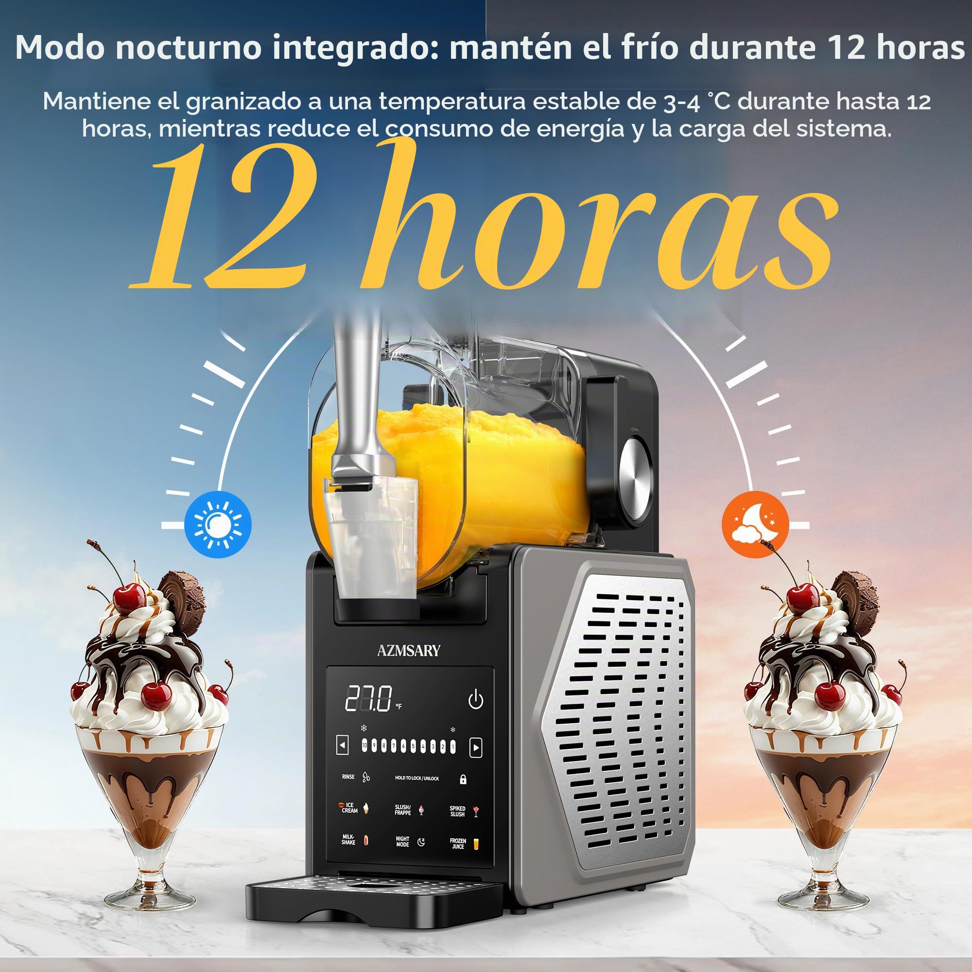 Máquina de granizado – Fácil de usar con un botón 2,5 L Slushie Maker, no requiere hielo, con pantalla LED, 6 programas automáticos para margaritas, frappés, batidos