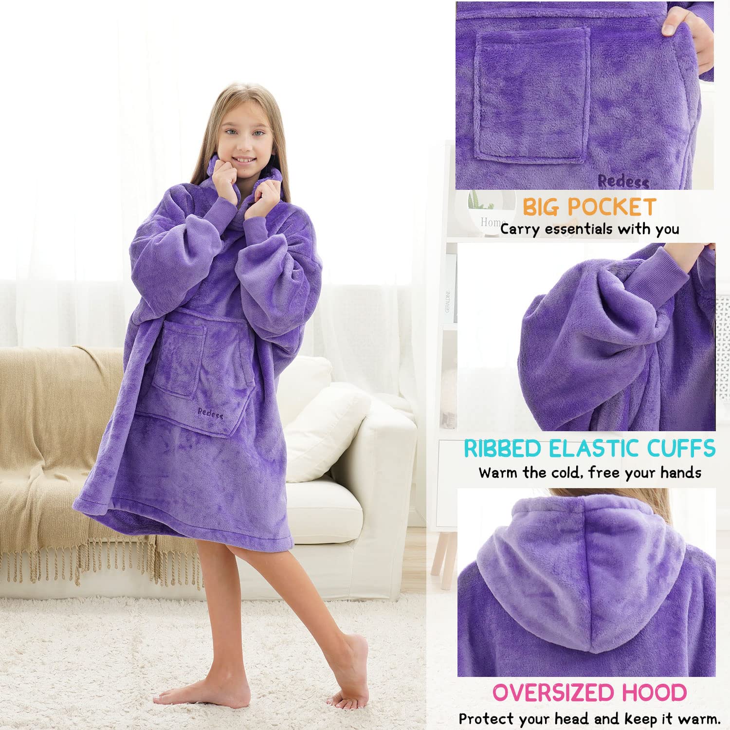 REDESS Deken hoodie sweatshirt, draagbare deken oversized sherpa met
