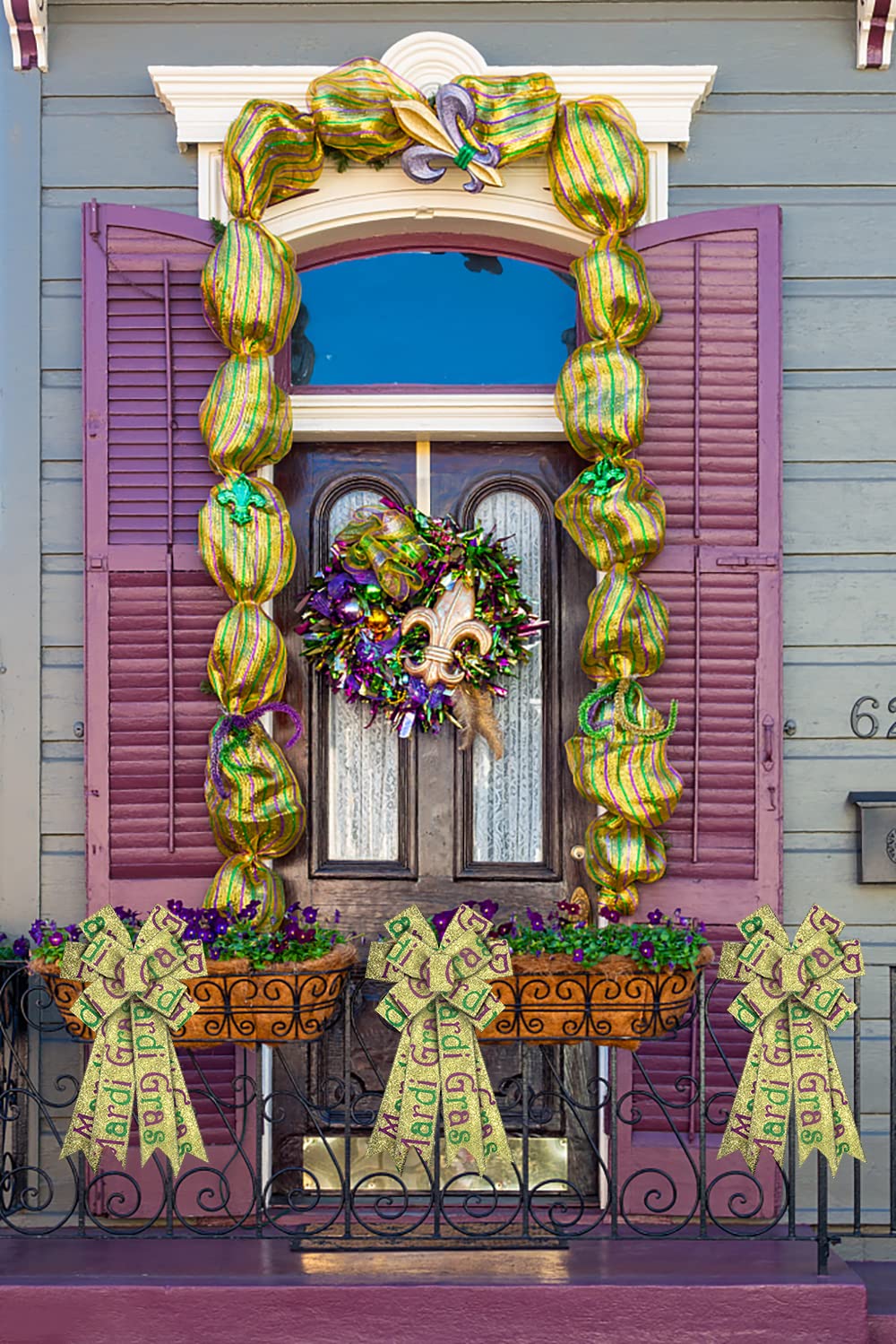 Decoración Carnaval Cinta Mardi Gras Con Purpurina Dorada - 10 Yardas, 2.5  Pulgadas, Con Alambre Para Decoración Cinta 10 Yardas, image size:1000x1499