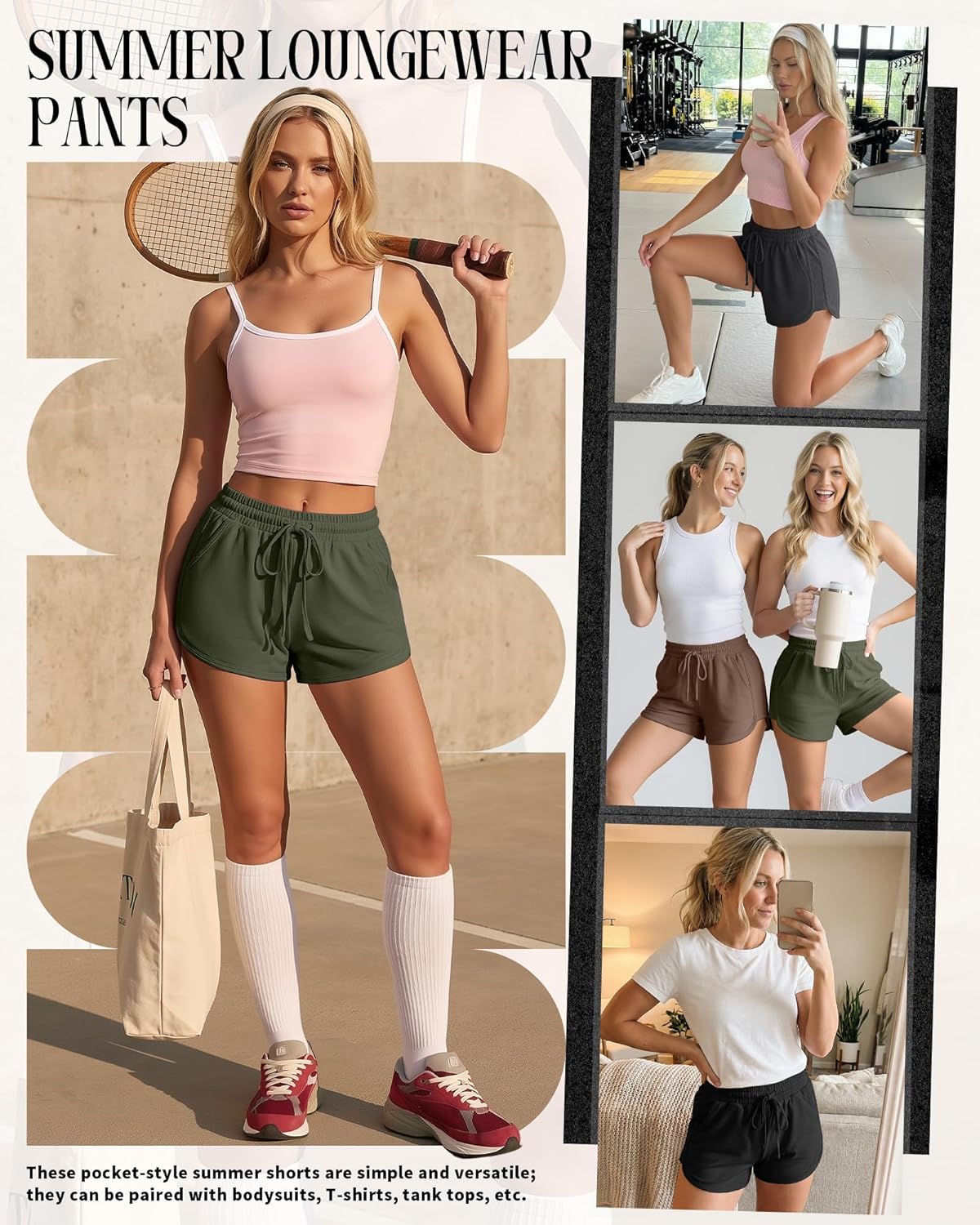 Neer 4 Pack Women's Sweat Shorts Athletic Casual Workout Shorts Loose Drawstring Summer Gym Lounge Sweatpants with Pocket