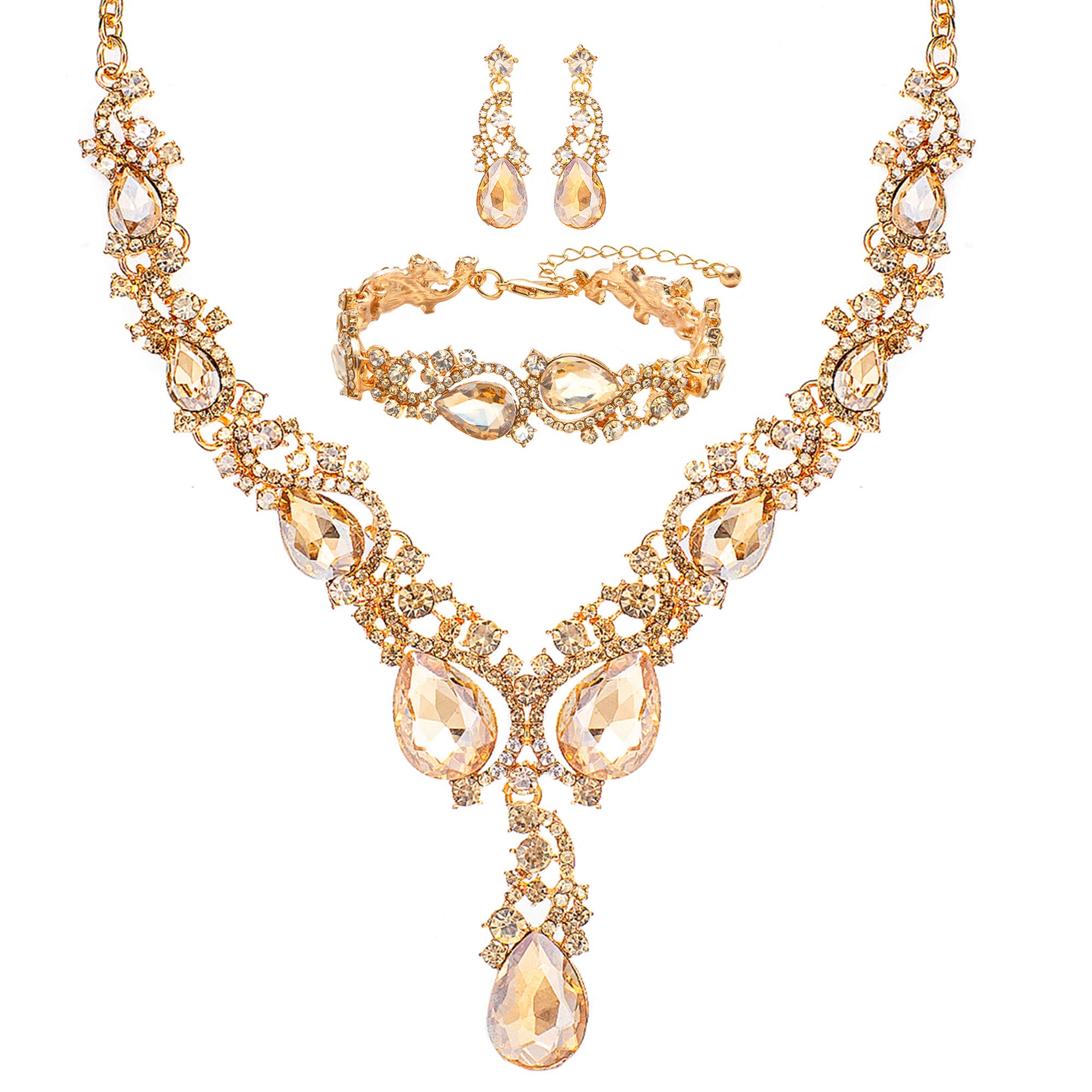 M MIRACULOUS GARDEN 3/4 Pieces Women's Jewelry Sets Rhinestone Crystal Bridal Tiara Crown Choker Necklace Link Bangle Bracelet Teardrop Dangle Earrings Set and Rhinestone Handbag for Wedding Party