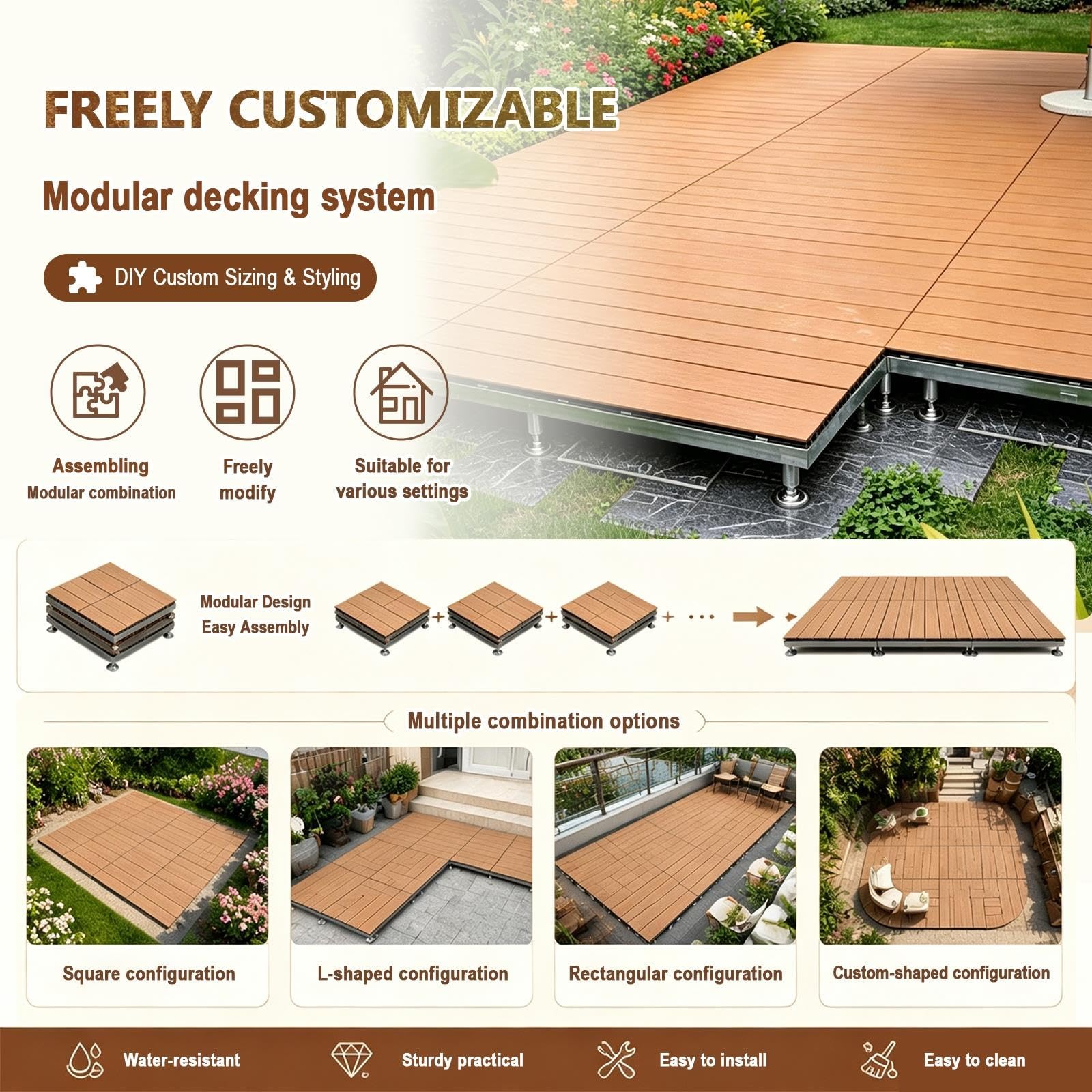 4 PCS Composite Pre Built Deck Platform, Kit Terrazzo Modulare WPC