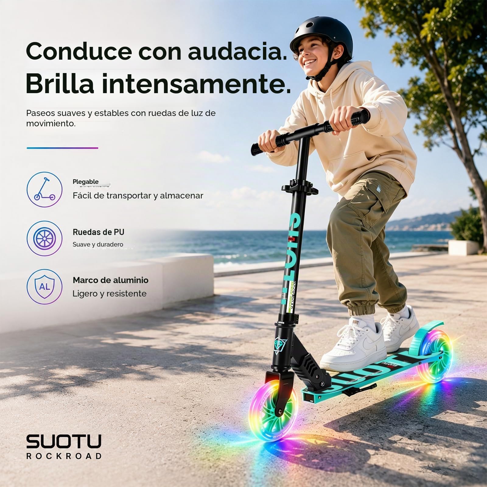 Patinete Niño Grandes Ruedas Iluminadas 145 mm 100 kg Plegable Aluminio