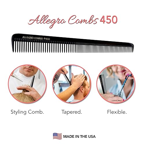 Miniatura 4 de Allegro Combs #450 Peinetas de pelo flexible Tapared Peine Peluquero Set Peine Peine Peine Negro 12 unidades