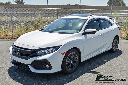 Miniatura 2 de Tienda en línea Extreme para modelos Honda Civic Hatchback de 2016 | Viseras EOS JDM Real Mugen estilo Clip-ON con ventilación lateral tintada