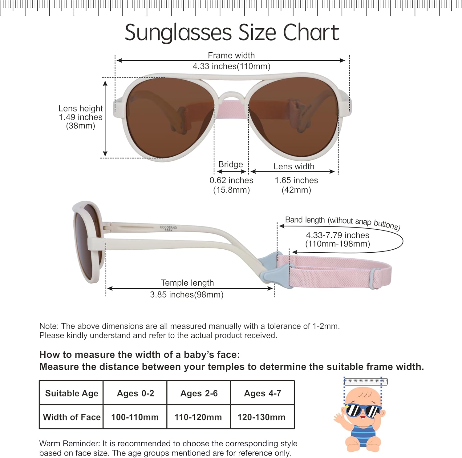 COCOSAND Baby Boys Girls Aviator Sunglasses with Strap Polarized Flexible Retro Pilot for Infants Toddler Age 0-24 Months - Image 5